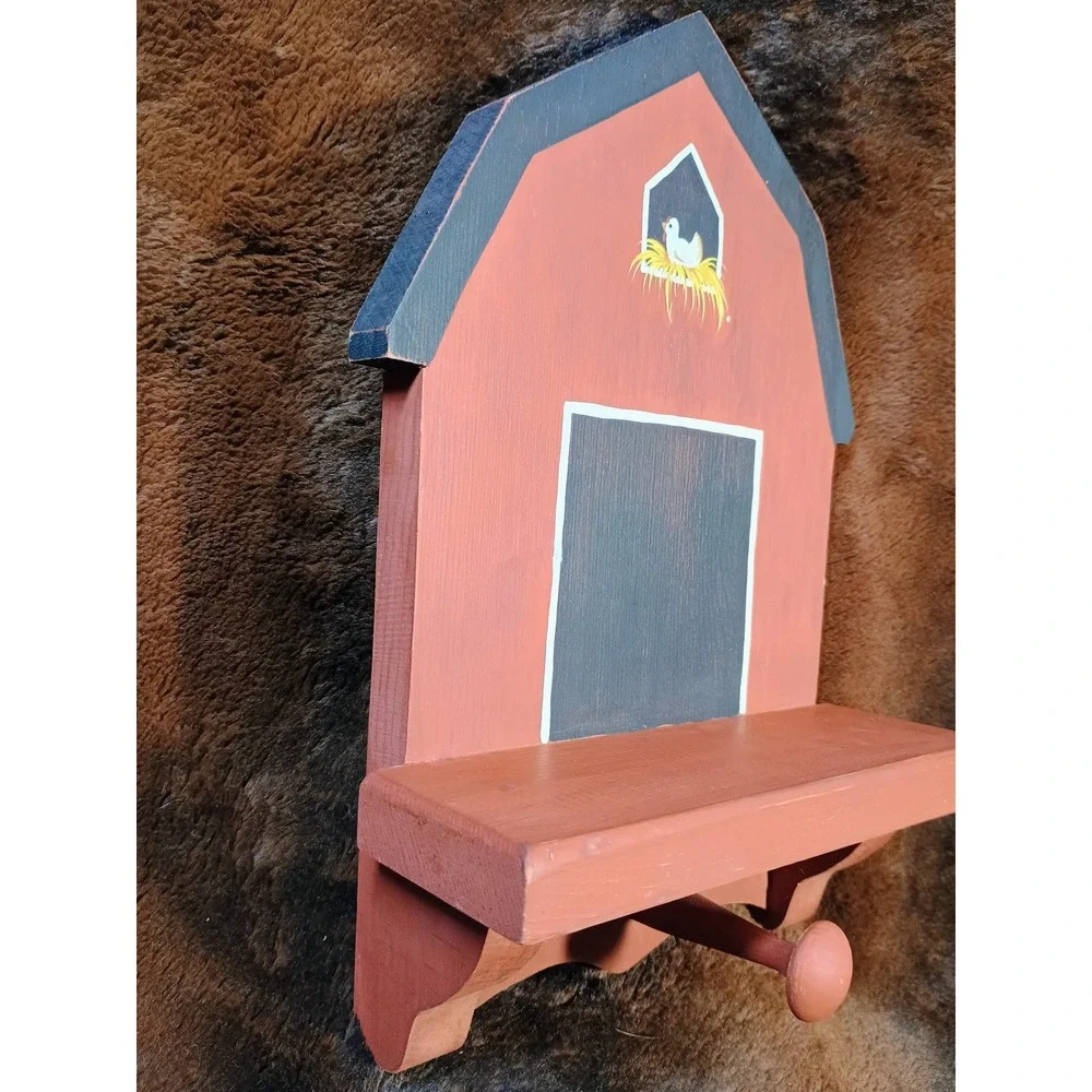 Handmade Tole Painted Farmhouse Barn Shelf Peg Hook Wall Decor Chicken Country